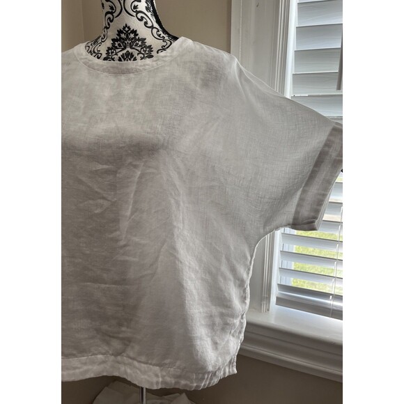 M&S Marks & Spencer Pure Flax Linen Boxy Top Blouse 12 White Lagenlook Beach - Picture 7 of 13